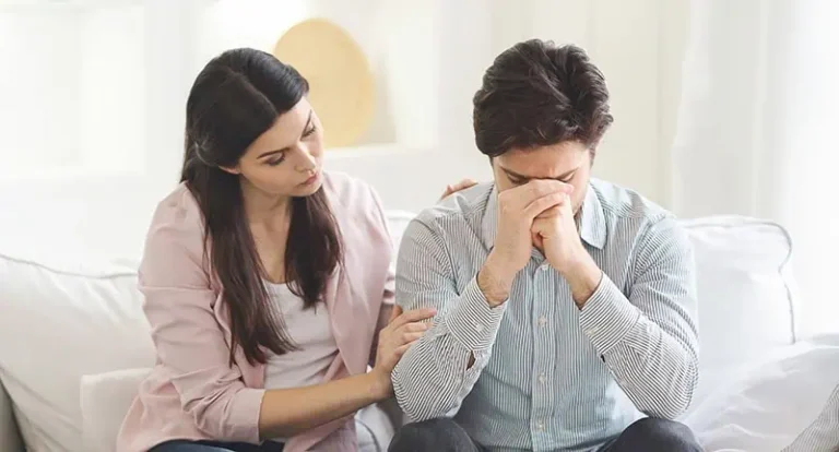 A woman helps her spouse with anxiety and depression.