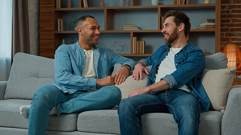 Two friends practice effective communication skills in addiction recovery.